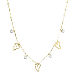 Náhrdelník oceľový s perličkami a srdiečkami