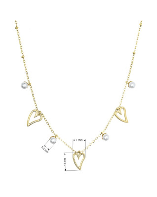Náhrdelník oceľový s perličkami a srdiečkami