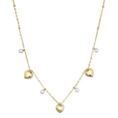 Náhrdelník oceľový s perličkami a srdiečkami