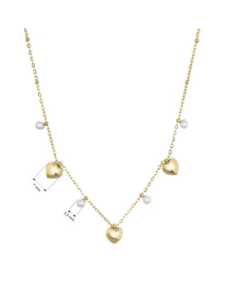 Náhrdelník oceľový s perličkami a srdiečkami