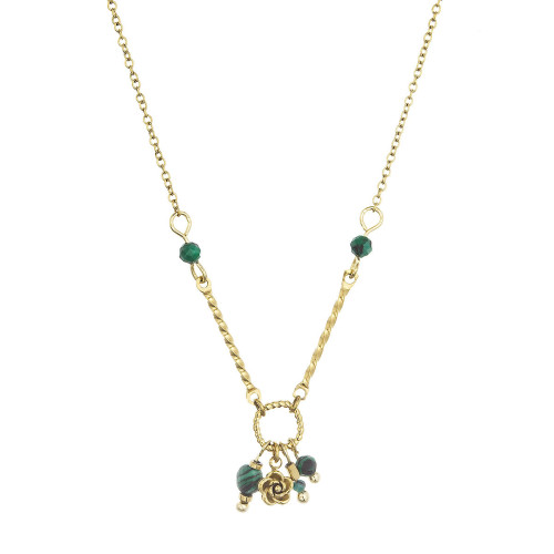 Náhrdelník oceľový s africkým malachitom