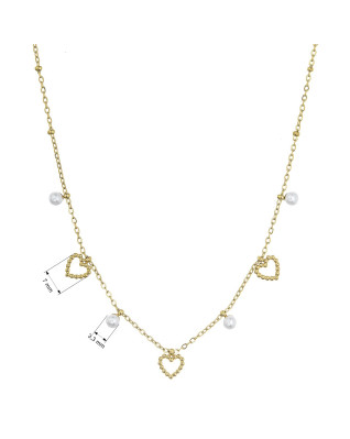 Náhrdelník oceľový s perličkami a srdiečkami