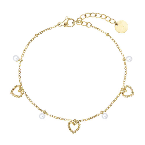 Náramok oceľový s perličkami a srdiečkami