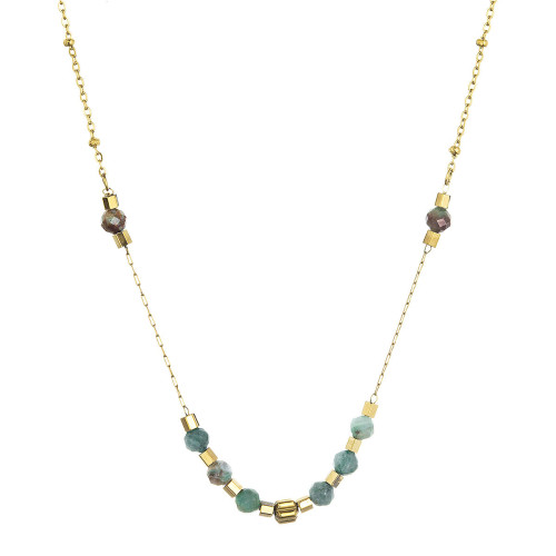 Náhrdelník oceľový so zeleným achátom