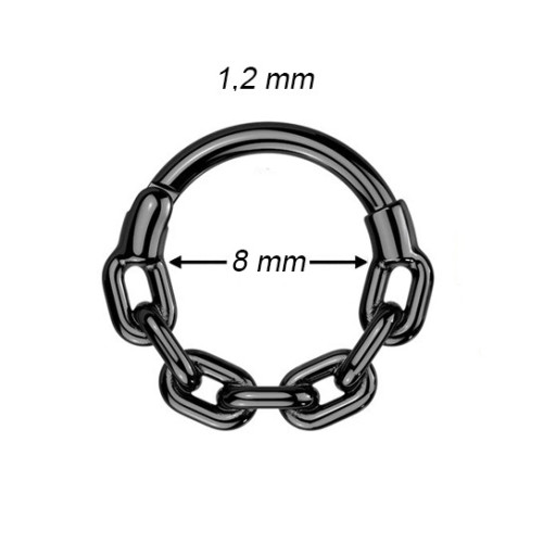 Čierny oceľový piercing - segment kruh reťaz