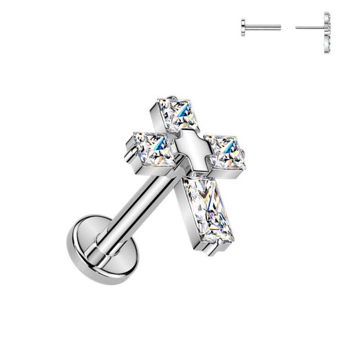 Piercing do brady krížik - PUSH IN labreta TITAN