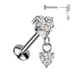 Piercing do ucha so srdiečkami - PUSH IN labreta TITAN