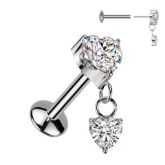 Piercing do ucha so srdiečkami - PUSH IN labreta TITAN