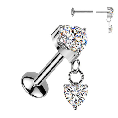 Piercing do ucha so srdiečkami - PUSH IN labreta TITAN