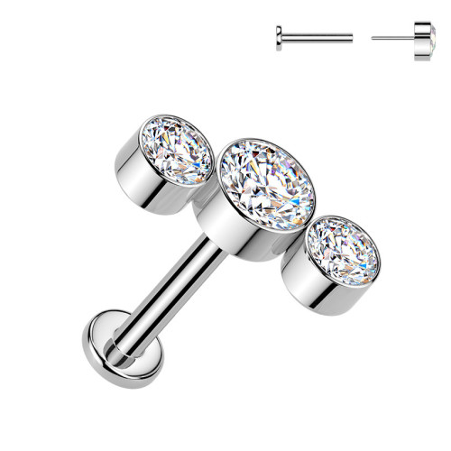 Piercing do brady - PUSH IN labreta TITAN, farba: číra