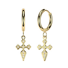 Pozlátené visiace oceľové náušnice s krížikmi