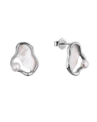 Strieborné náušnice nepravidelného tvaru s riečnou perlou