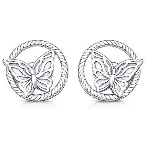 Strieborné náušnice s motýľom