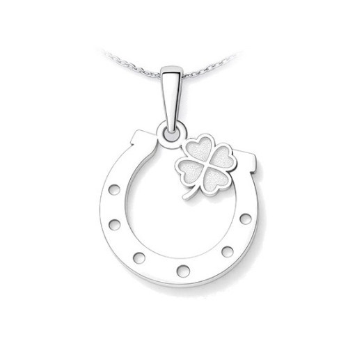 Strieborný prívesok podkova so štvorlístkom