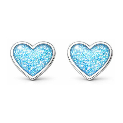Strieborné náušnice srdce trblietky modré