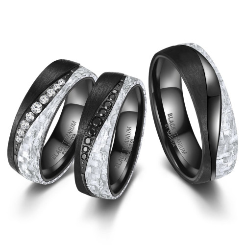 Dámsky snubný prsteň BLACK TITANIUM + Karbón so zirkónmi