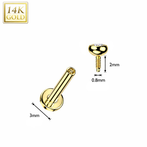 Zlatý piercing do brady - labreta 1,2 x 8 mm, Au 585/1000