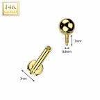 Zlatý piercing do brady - labreta 1,2 x 8 mm, Au 585/1000