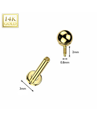 Zlatý piercing do brady - labreta 1,2 x 8 mm, Au 585/1000